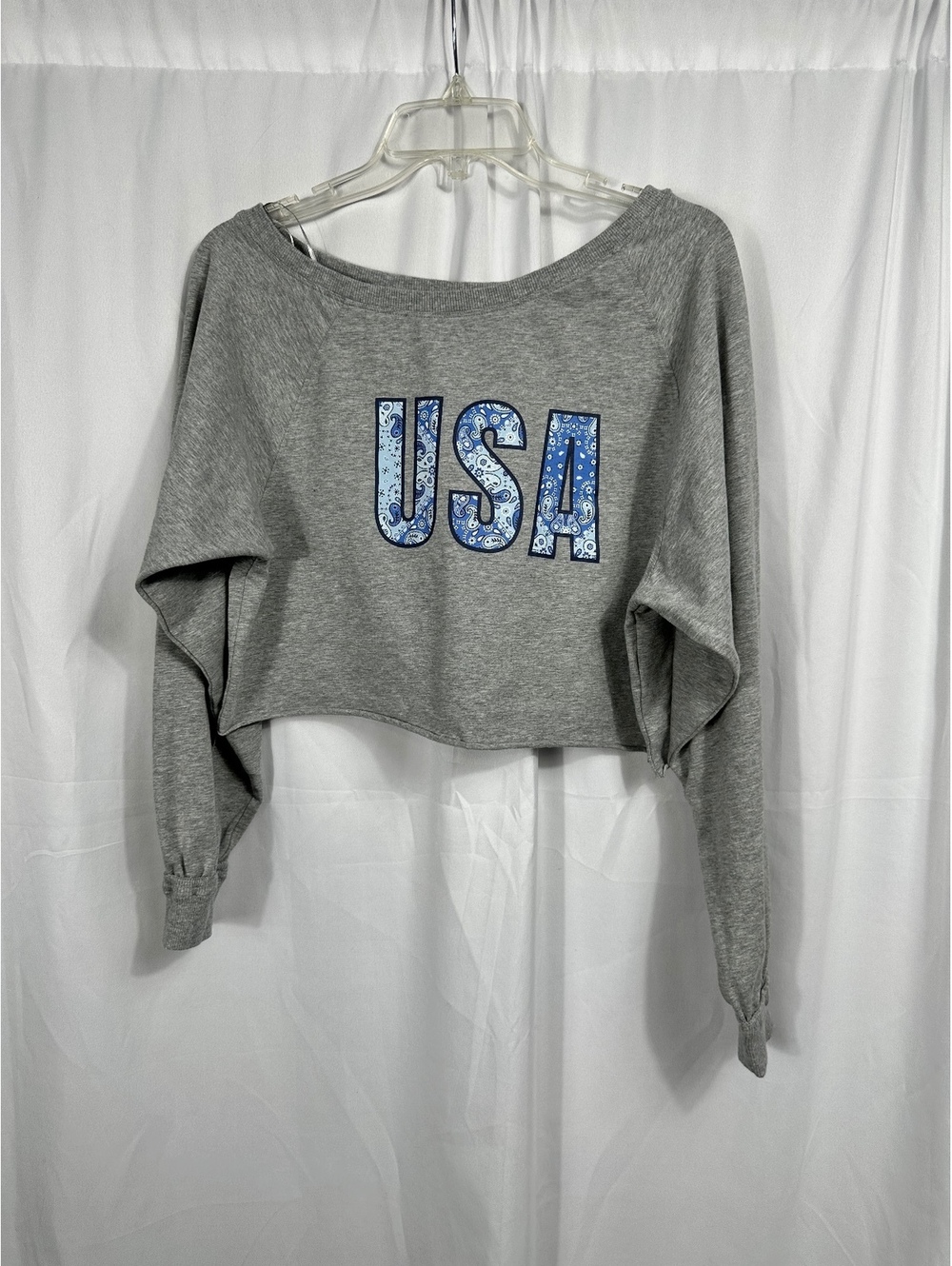Joy Lab Women's Heather Grey USA Cropped Sweatshirt XXS